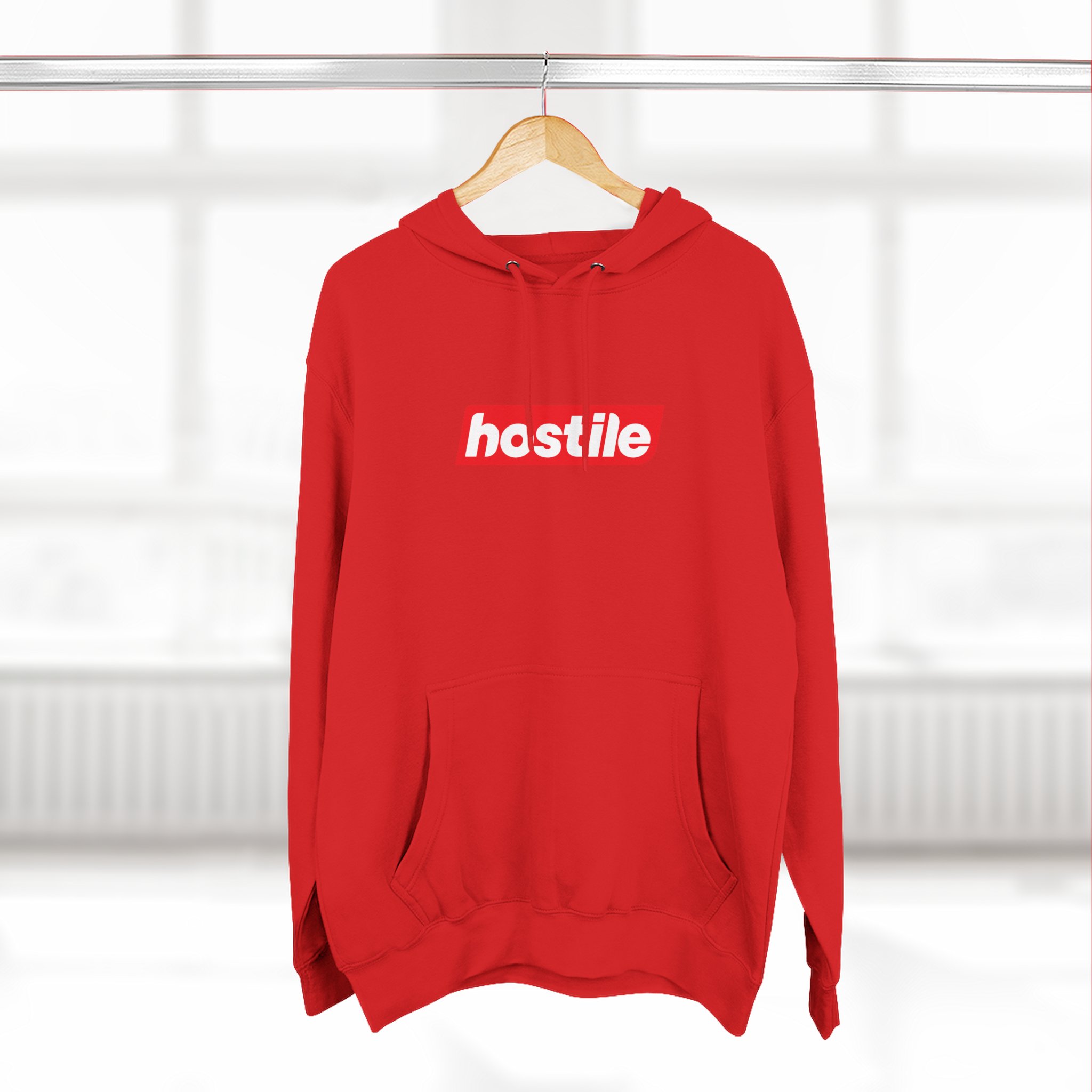 Hostile Logo Hoodie — Minimal Red Box Graphic Pullover - Image 48