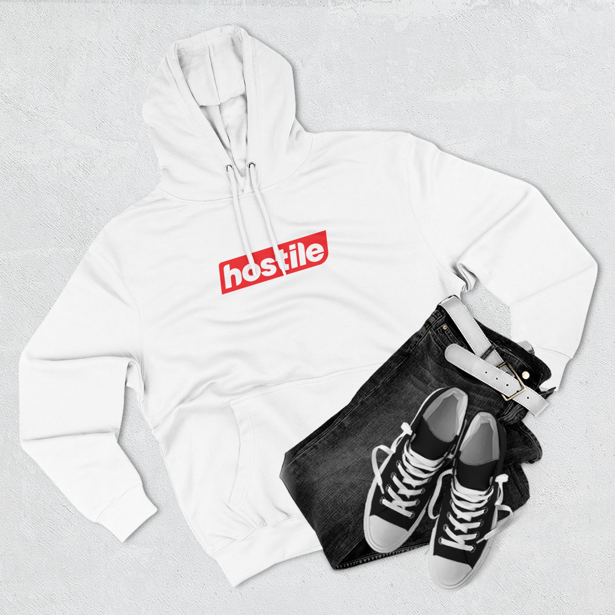 Hostile Logo Hoodie — Minimal Red Box Graphic Pullover - Image 3