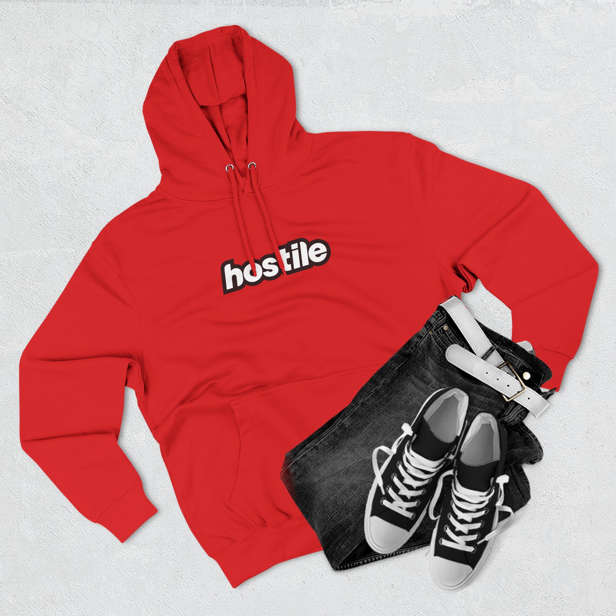 Copy of Copy of Hostile Logo Hoodie — Minimal Red Box Graphic Pullover - Image 47