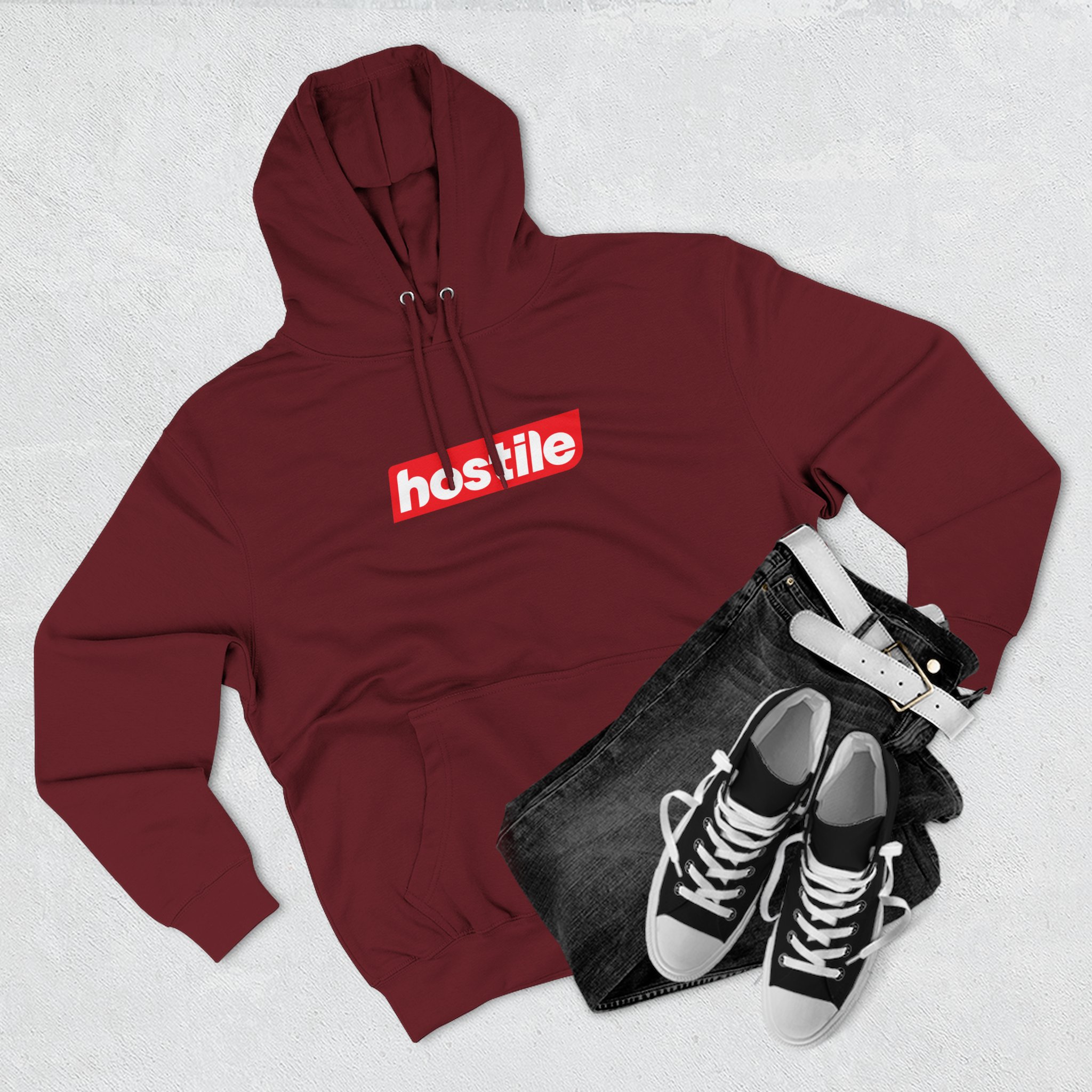 Hostile Logo Hoodie — Minimal Red Box Graphic Pullover - Image 51