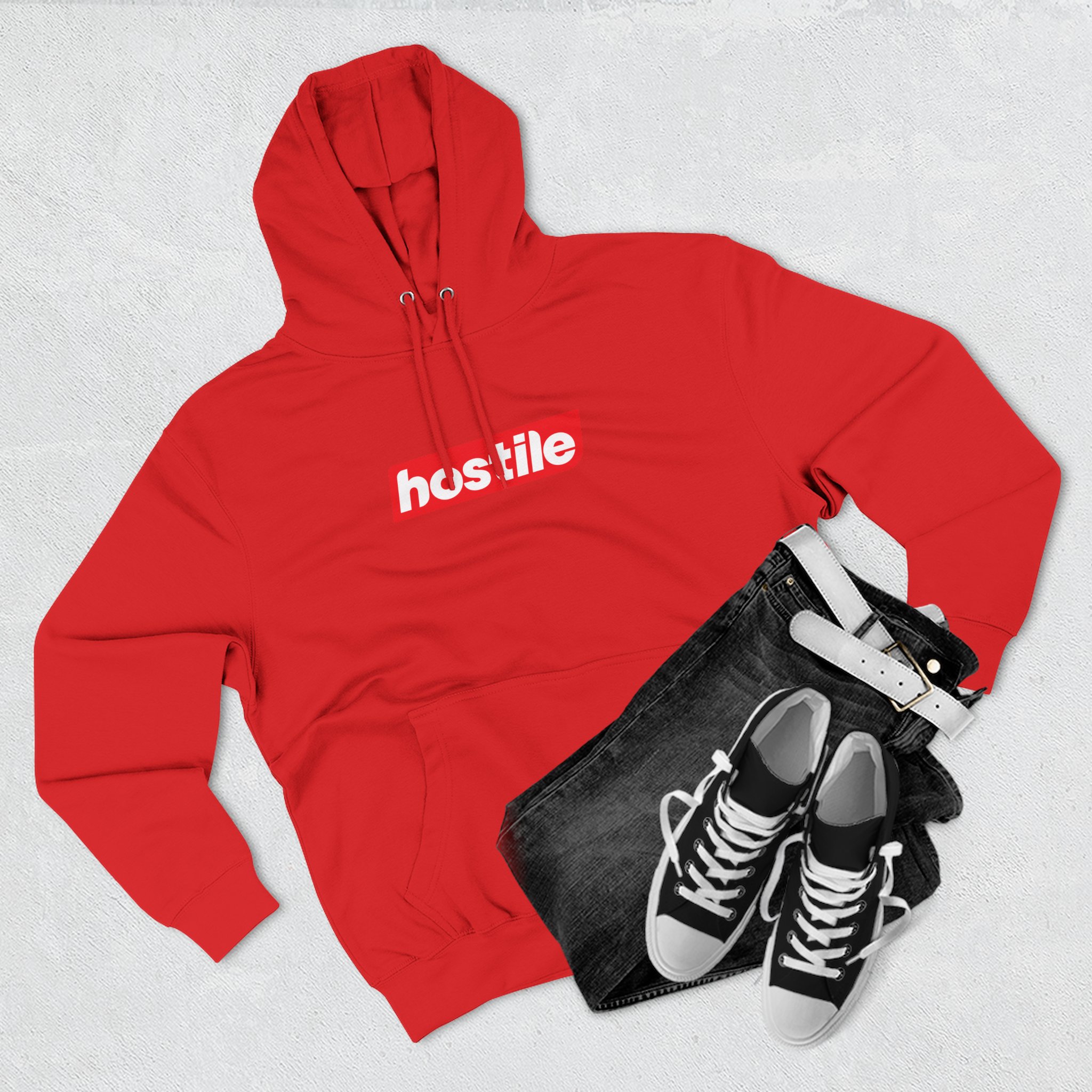 Hostile Logo Hoodie — Minimal Red Box Graphic Pullover - Image 47